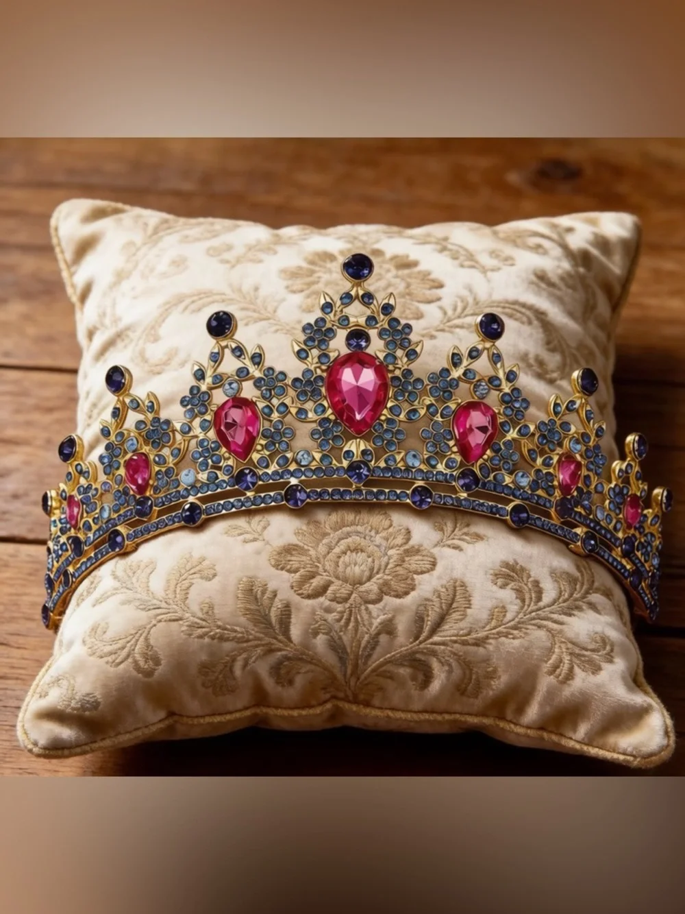Vintage Gold Crown with Pink and Blue Gemstones